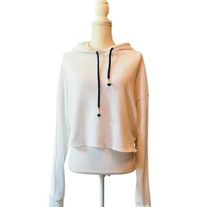 Woodley + Lowe Chic Crop White Hoodie with Navy Accents Size D